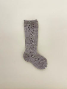 Wool Blend Crochet Knee Socks - Taupe Grey